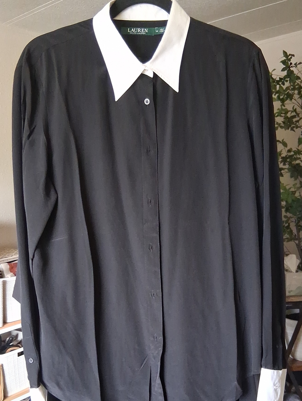 Lauren Ralph Lauren Black Button-Front Shirt with White Collar & Cuffs